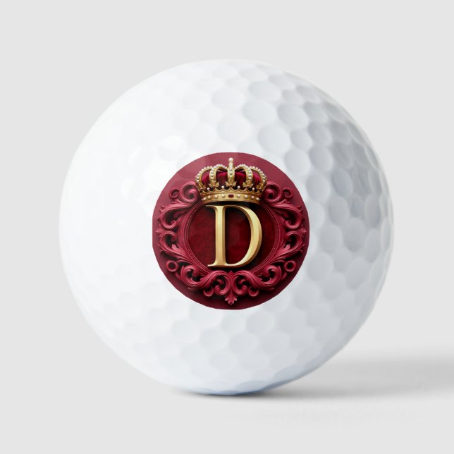 Large D Monogram on Red Velvet Golf Balls (Front)