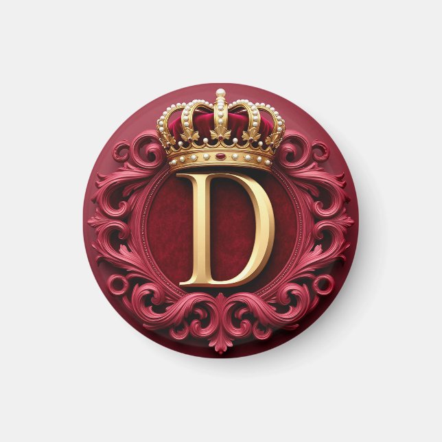 Large D Monogram on Red Velvet Magnet (Front)