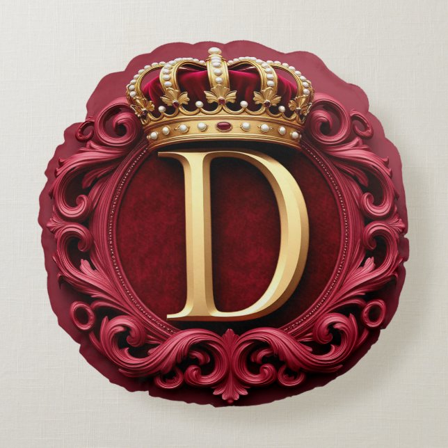 Large D Monogram on Red Velvet Round Cushion (Front)