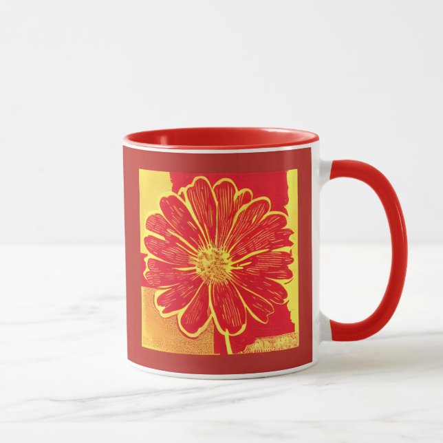 Large Daisy Aster in Red, Yellow and Saffron Mug (Right)
