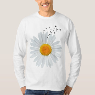 Large Daisy Flower with Flock of Flying Birds. T-Shirt