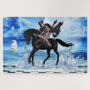 Large - Dark Angel and Black Unicorn  Jigsaw Puzzle
