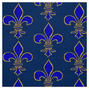 Large Dark Blue and Gold Fleur de lis Pattern Fabric