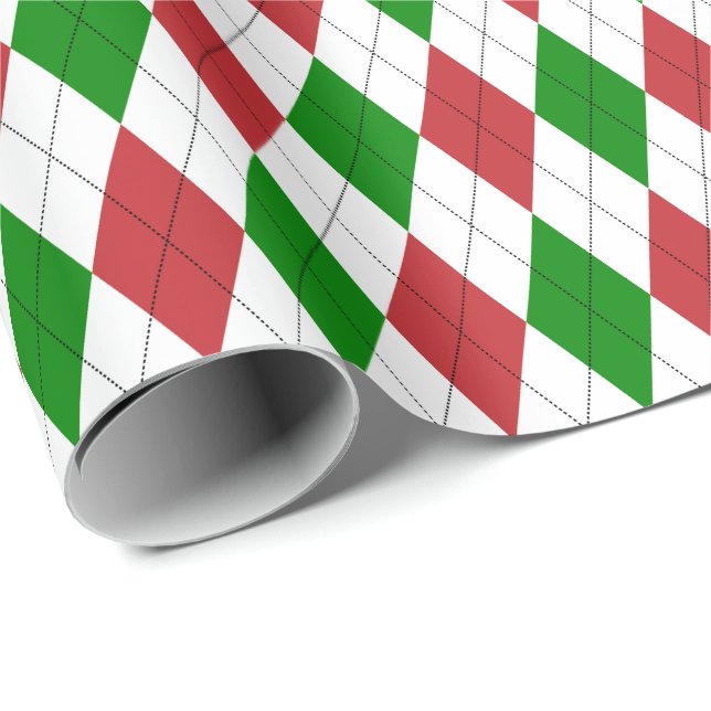 Large Dark Red, Green and White Argyle Wrapping Paper (Roll Corner)