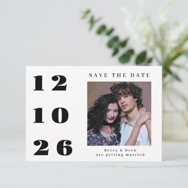 Large Date One Photo Save The Date Invitation (Standing Front)