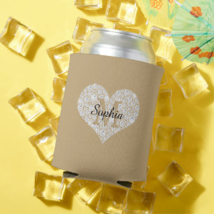 Large Diamond Heart, Gold Monogram, Script Name Can Cooler