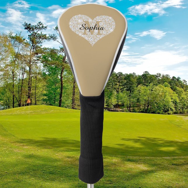 Large Diamond Heart, Gold Monogram, Script Name Golf Head Cover (Creator Uploaded)