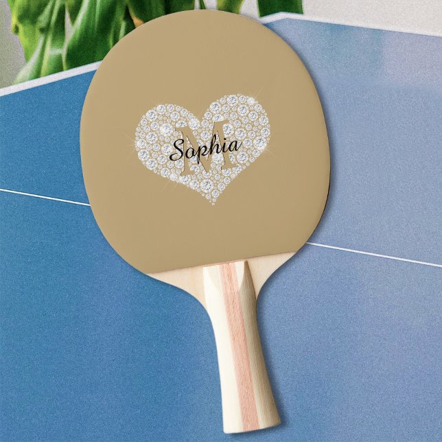 Large Diamond Heart, Gold Monogram, Script Name Ping Pong Paddle (Creator Uploaded)