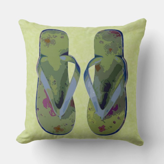 Large Digital Flip Flops Green and Blue Cushion (Front)