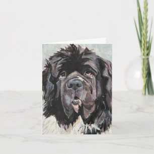 Large Dog Newfoundland Hand-Painted on Canvas Note Card