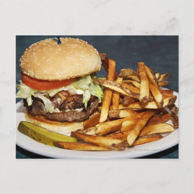 large double half pound burger fries and cola postcard (Front)