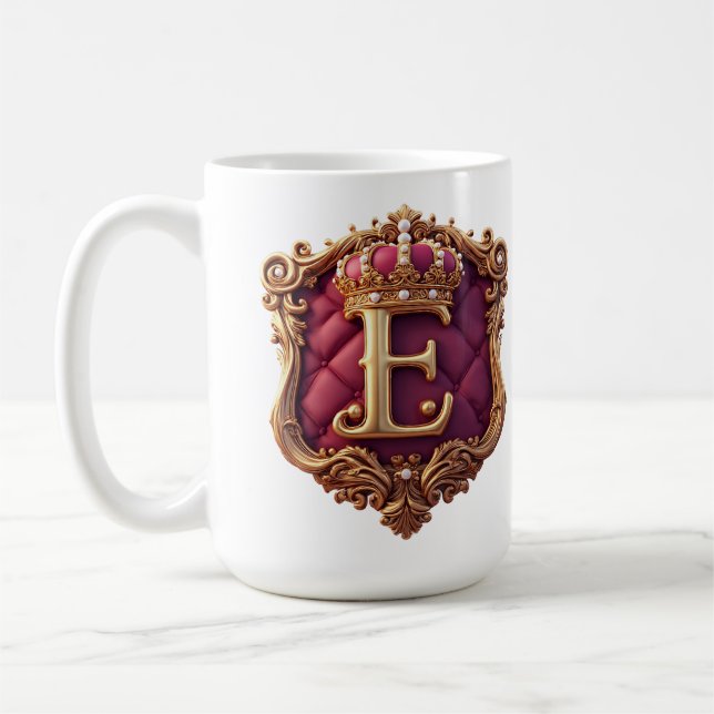 Large E Monogram on Red Velvet Coffee Mug (Left)