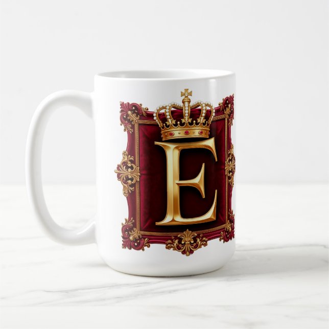 Large E Monogram on Red Velvet Coffee Mug (Left)
