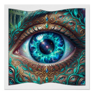 Large Electric Blue Eye In Fantasy Scene Poster