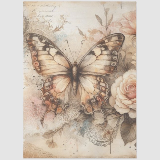 Large Elegant Rustic Floral Butterfly Tissue Paper (Front)