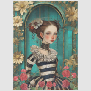 Large Elegant Teal Gothic Girl Craft  Tissue Paper