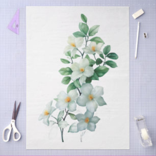 Large Elegant Watercolor Jasmine Decoupage Tissue Paper