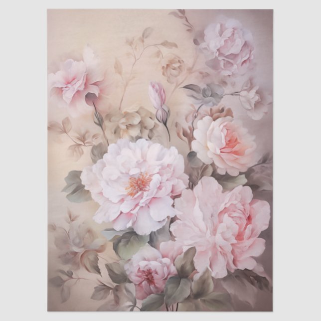 Large Ethereal Pink Floral Bouquet Decoupage Tissue Paper (Front)