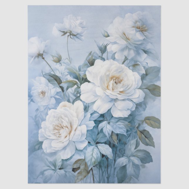 Large Ethereal White Floral Bouquet Decoupage Tissue Paper (Front)