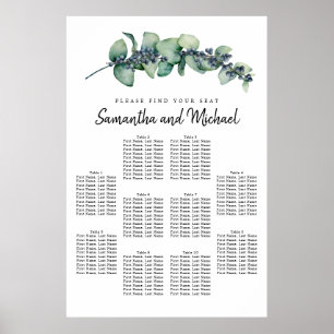 Large Eucalyptus Berry 10-Table Seating Chart