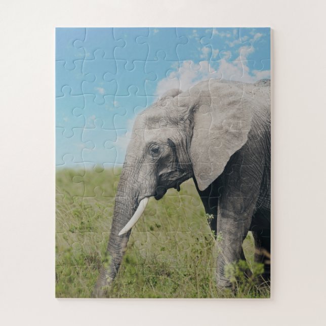 Large Exotic Grey Elephant Walking Jigsaw Puzzle (Vertical)