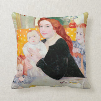 Large Family Portrait in Blue and Yellow Cushion