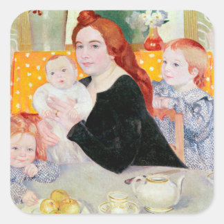 Large Family Portrait in Blue and Yellow Square Sticker