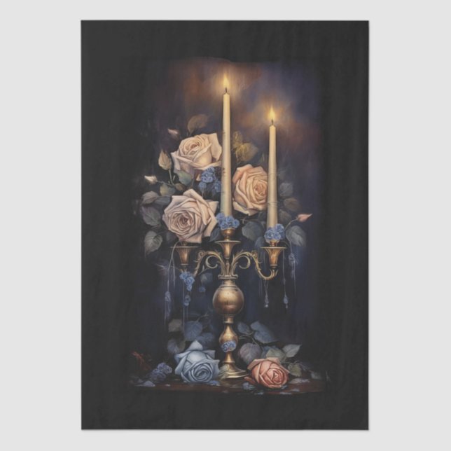 Large Fantasy Gothic Floral Candles Decoupage Tissue Paper (Front)