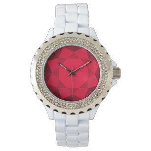 Large, faux red garnet gem watch