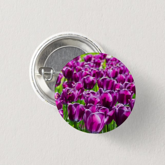 Large field of purple tulips  3 cm round badge (Front & Back)
