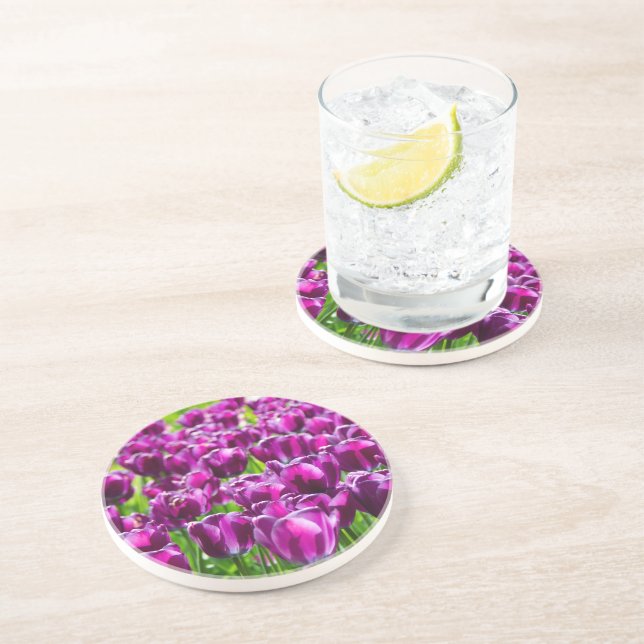 Large field of purple tulips  coaster (Side)