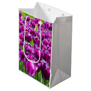 Large field of purple tulips medium gift bag
