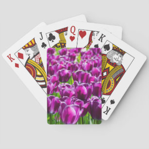 Large field of purple tulips playing cards