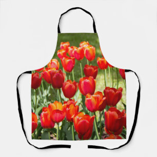Large field of red tulips apron