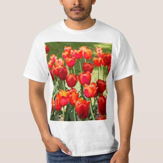 Large field of red tulips  T-Shirt (Front)