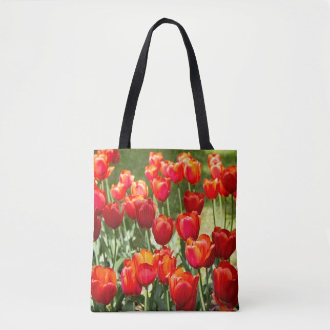 Large field of red tulips    tote bag (Front)