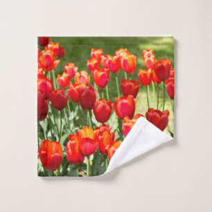 Large field of red tulips wash cloth