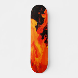 Large Fire Flame Abstract Art on Black Skateboard