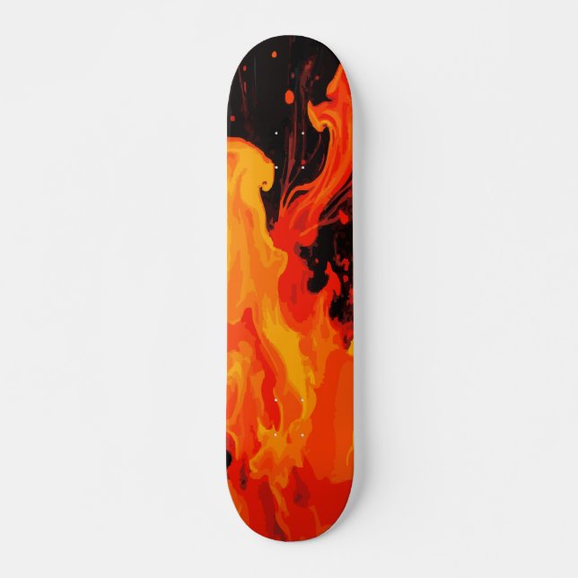 Large Fire Flame Abstract Art on Black Skateboard (Front)