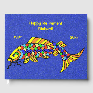 Large Fish Bright Colourful Scales on Dark Blue Guest Book