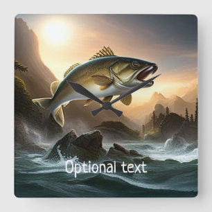 Large Fish in Rapids Square Wall Clock