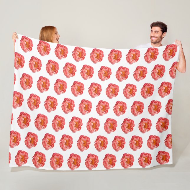 Large Fleece Blanket Coral Peonies (In Situ)