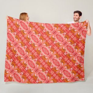 Large Fleece Blanket Coral Peonies Pattern
