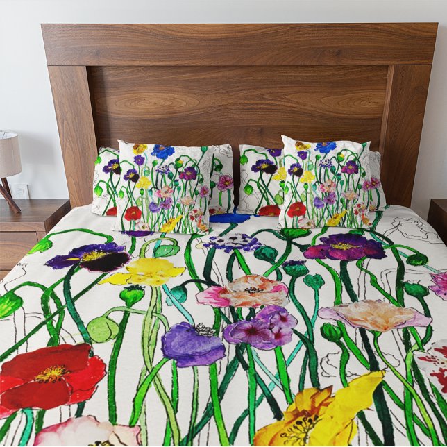 Large Fleece Blanket Mothers Day Gift (Wild Poppy Fleecy Blanket and matching pillows)