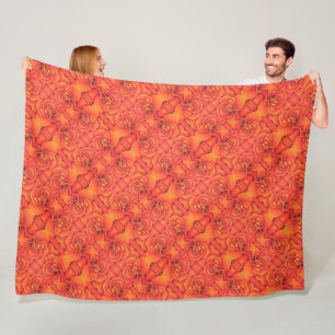 Large Fleece Blanket Orange Begonia Pattern