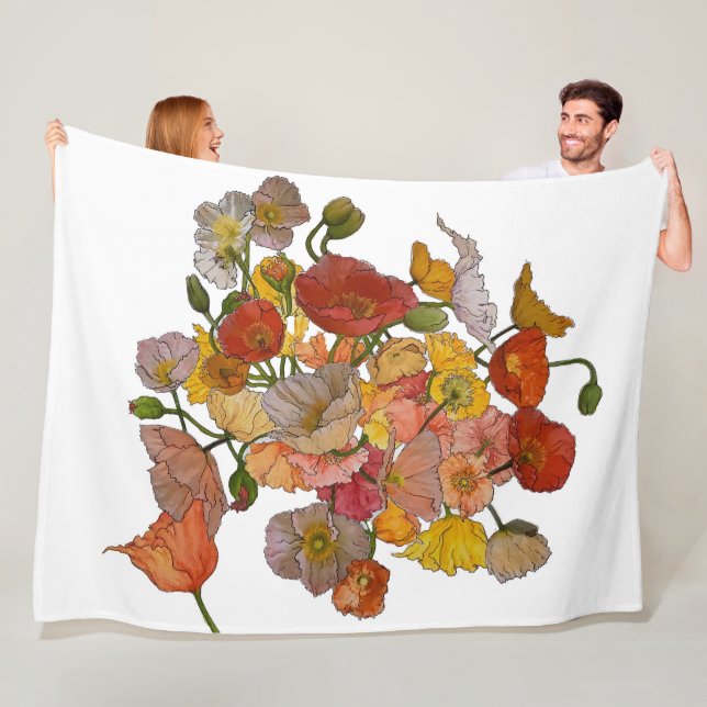 large fleece blanket with multi-media Poppies (In Situ)