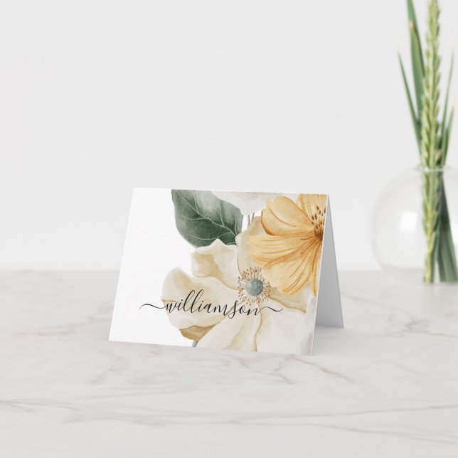 Large Floral Design with Last Name Note Card (Front)