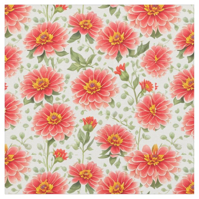 Large Floral Pattern Zinnia Flowers Fabric (Close Up)