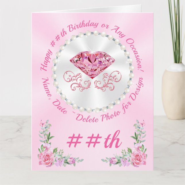 Large Floral, Personalised Birthday Cards for Her (Front)