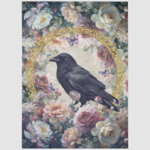 Large Floral Raven with Faux Gold Foil Frame Tissue Paper
